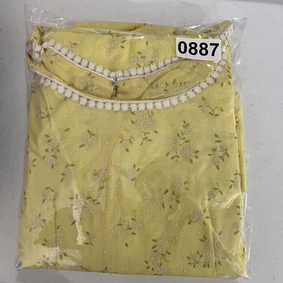 70s Yellow S Floral Textured Empire Waist Maxi Dress Flutter Sleeves Cottagecore - Picture 16 of 16